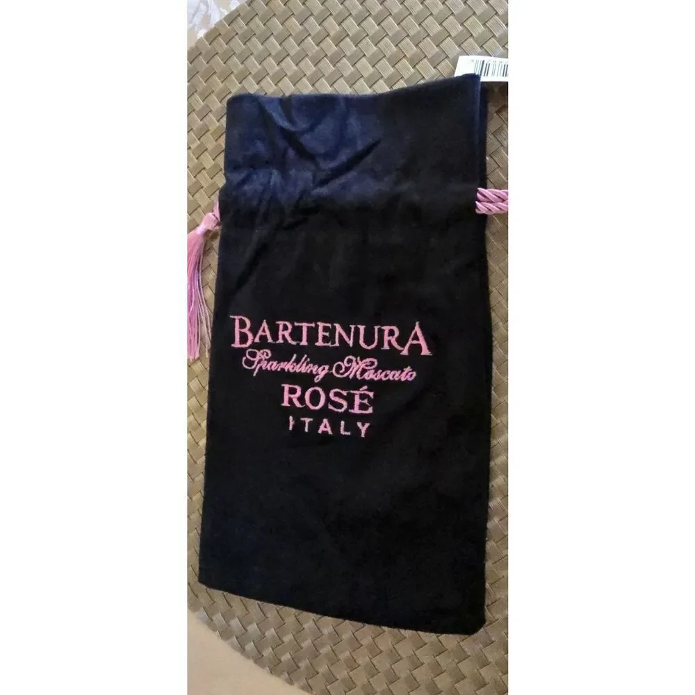 Bartenura Sparkling Moscato Rose Italy Velvet Feel Drawstring Bag Pink/black NWT